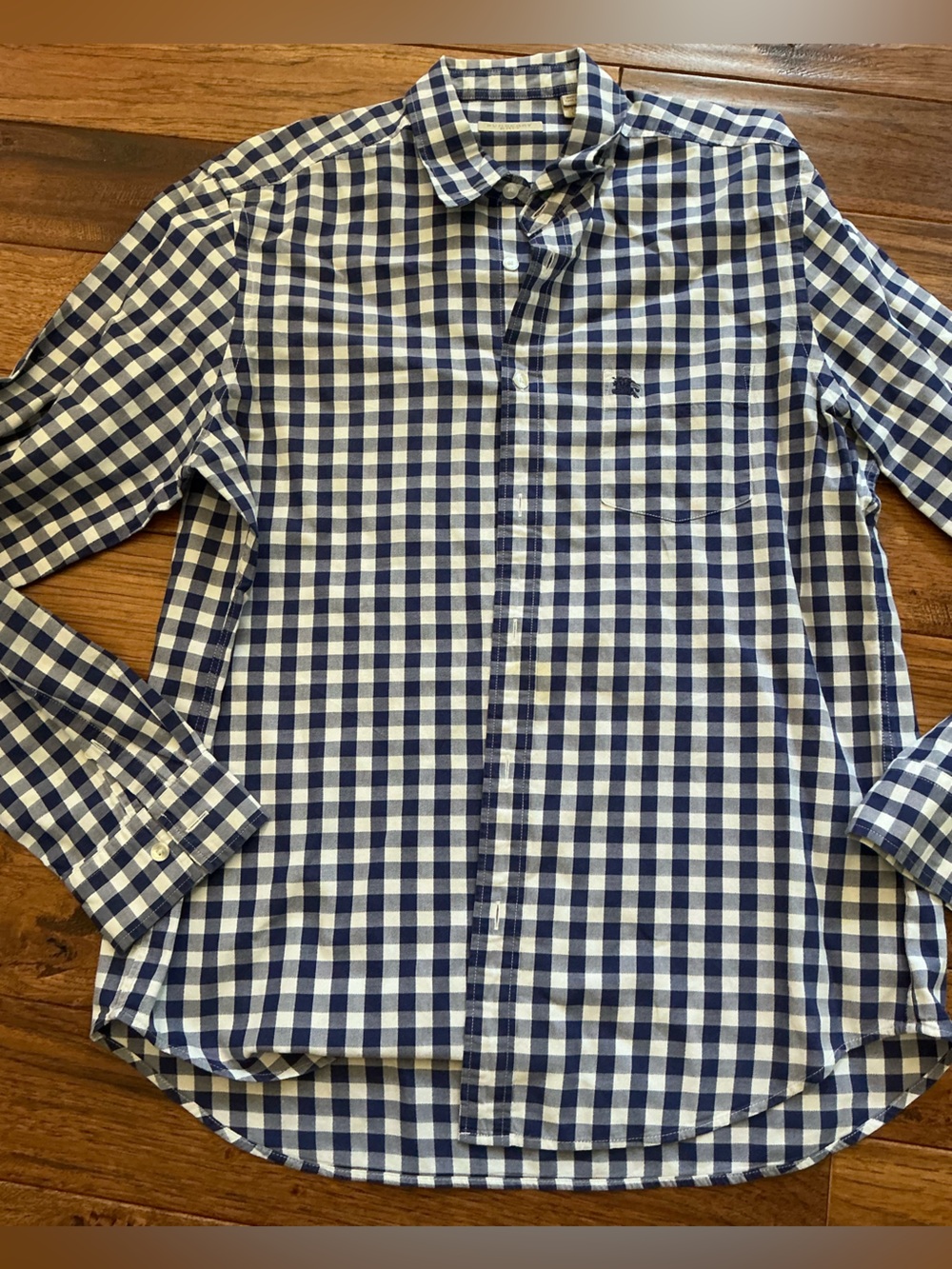 Burberry Brit Blue and White Checked Button Down, Large